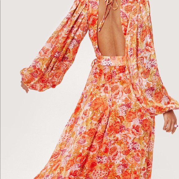 Floral Print V Neck Split Hem Maxi Dress - Picture 5 of 6